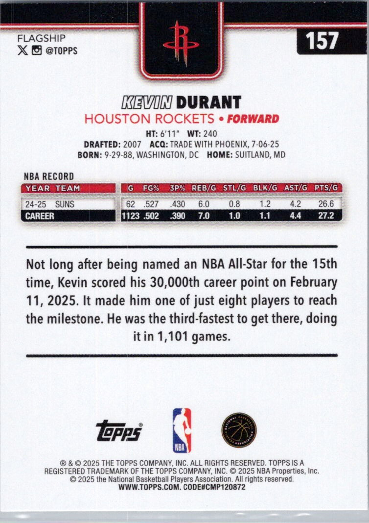 2025-26 Topps #157 Kevin Durant Houston Rockets