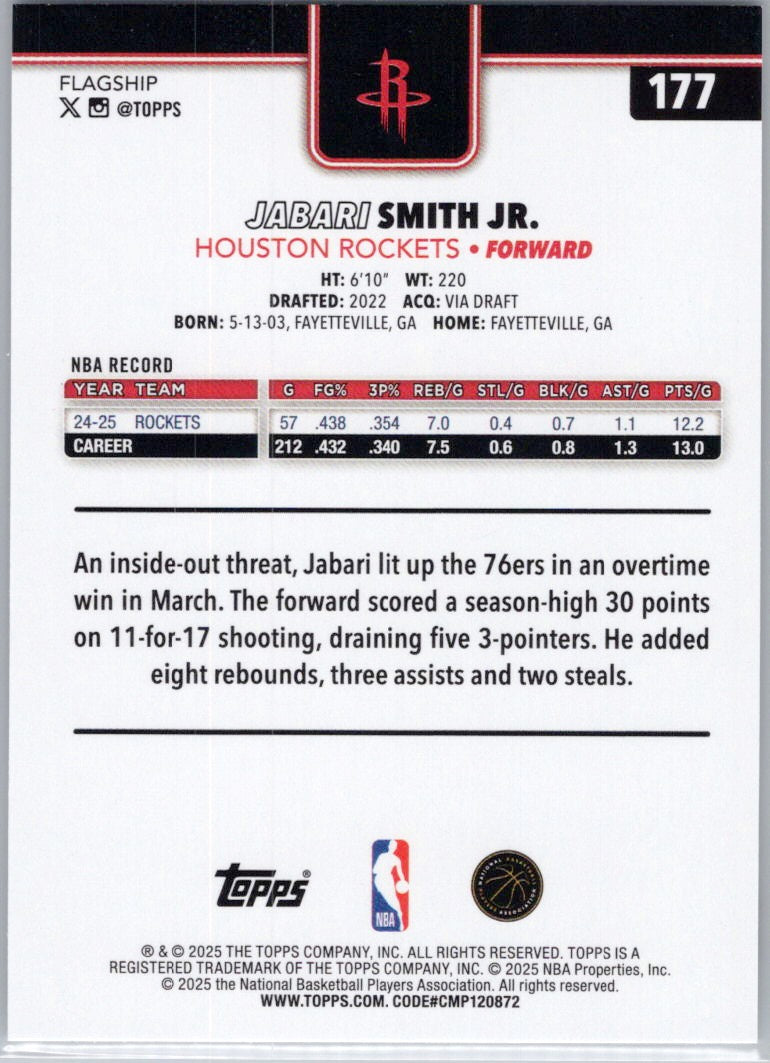 2025-26 Topps #177 Jabari Smith Jr. Houston Rockets
