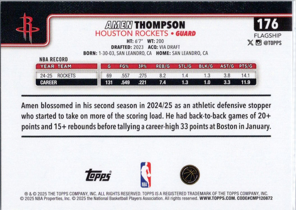 2025-26 Topps #176 Amen Thompson Houston Rockets
