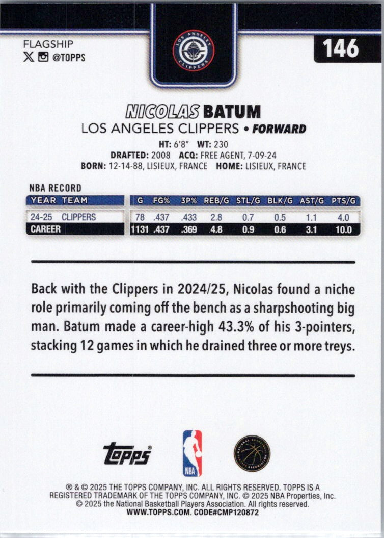 2025-26 Topps #146 Nicolas Batum Los Angeles Clippers