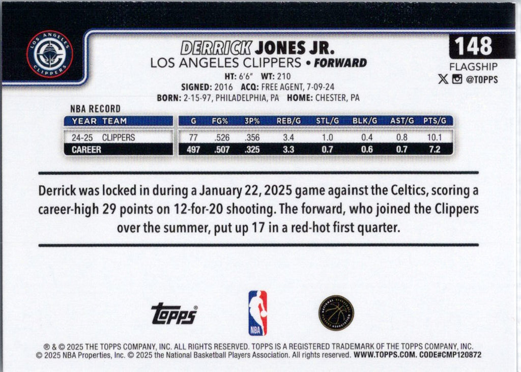2025-26 Topps #148 Derrick Jones Jr. Los Angeles Clippers