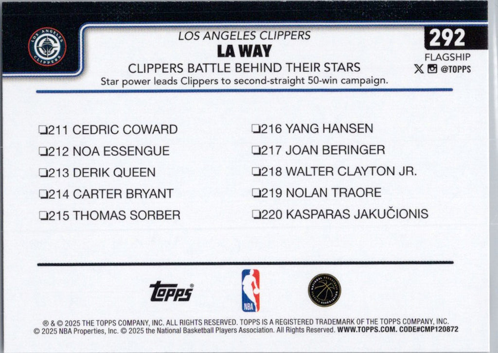 2025-26 Topps #292 LA Way: Clippers Battle Behind Their Stars Los Angeles Clippers