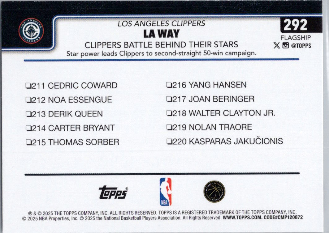 2025-26 Topps #292 LA Way: Clippers Battle Behind Their Stars Los Angeles Clippers