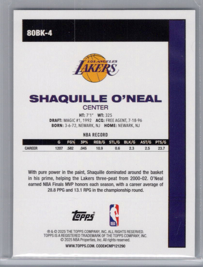 2025-26 Topps #80BK-4 Shaquille O'Neal 1980-81 Topps Basketball Los Angeles Lakers