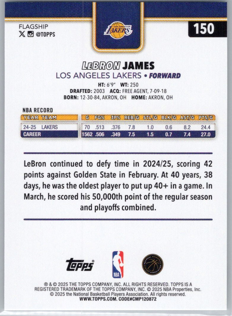 2025-26 Topps #150 LeBron James Los Angeles Lakers
