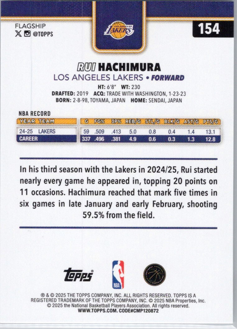 2025-26 Topps #154 Rui Hachimura Los Angeles Lakers