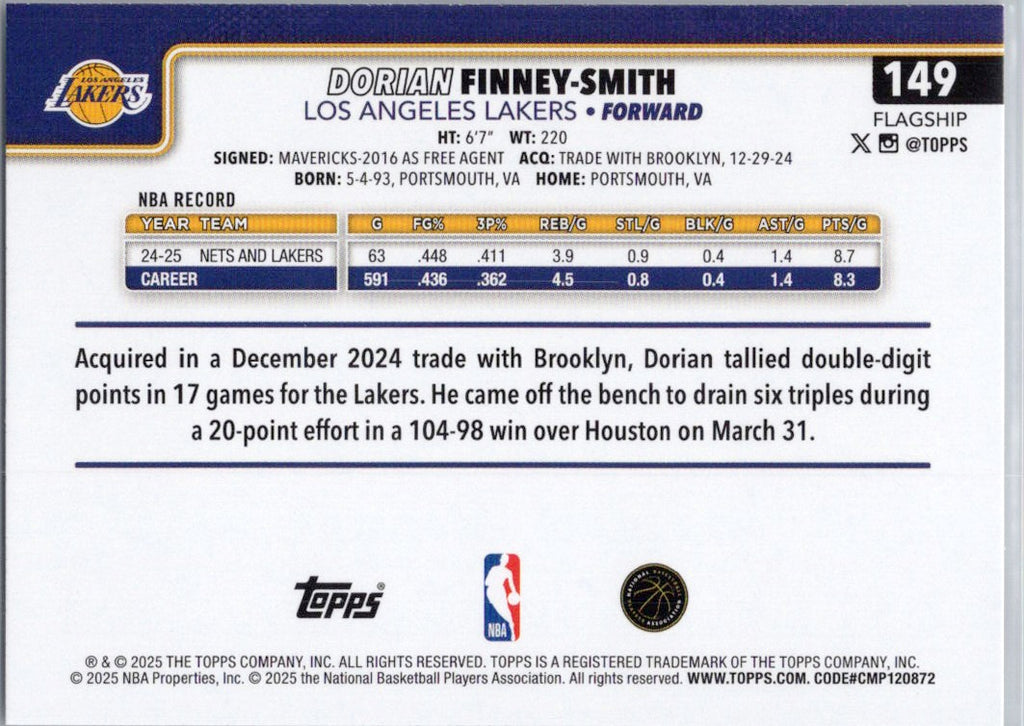 2025-26 Topps #149 Dorian Finney-Smith Los Angeles Lakers