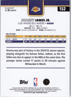2025-26 Topps #152 Bronny James Jr. Los Angeles Lakers