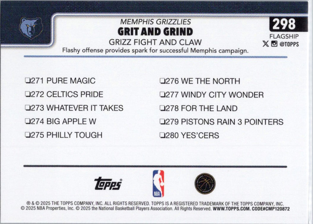 2025-26 Topps #298 Grit and Grind: Grizz Fight and Claw Memphis Grizzlies