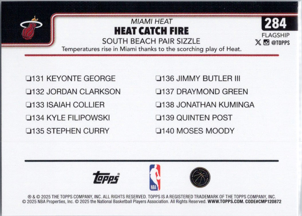 2025-26 Topps #284 Heat Catch Fire: South Beach Pair Sizzle Miami Heat