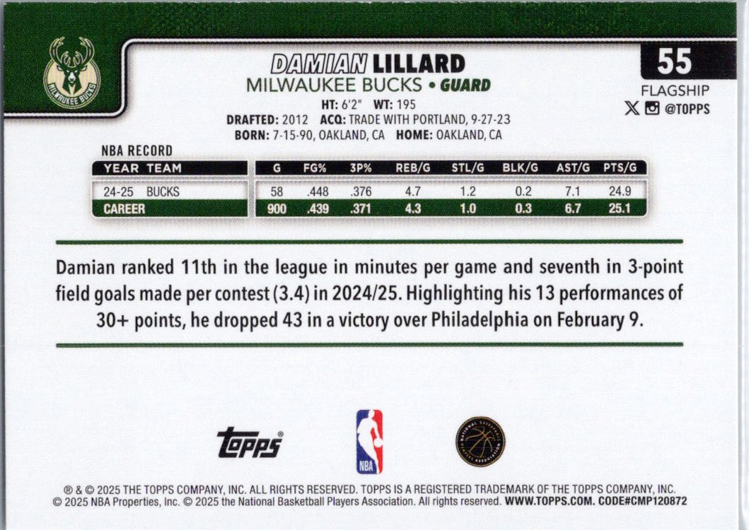 2025-26 Topps #55 Damian Lillard Milwaukee Bucks