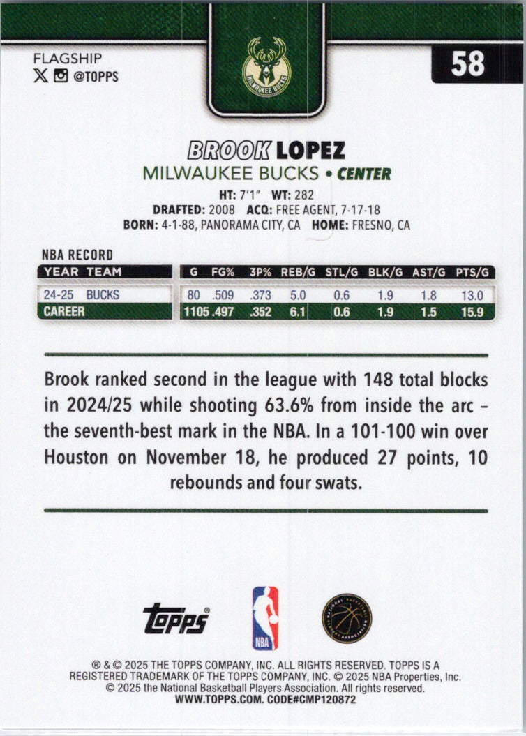 2025-26 Topps #58 Brook Lopez Milwaukee Bucks