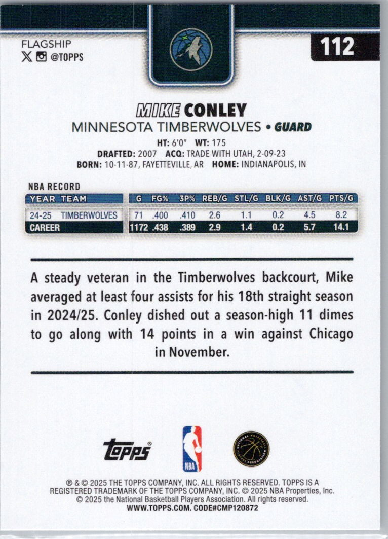 2025-26 Topps #112 Mike Conley Minnesota Timberwolves