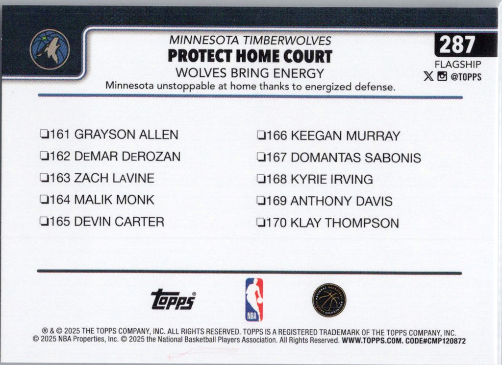 2025-26 Topps #287 Protect Home Court: Wolves Bring Energy Minnesota Timberwolves