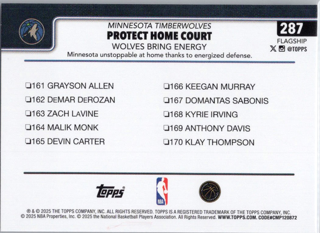 2025-26 Topps #287 Protect Home Court: Wolves Bring Energy Minnesota Timberwolves
