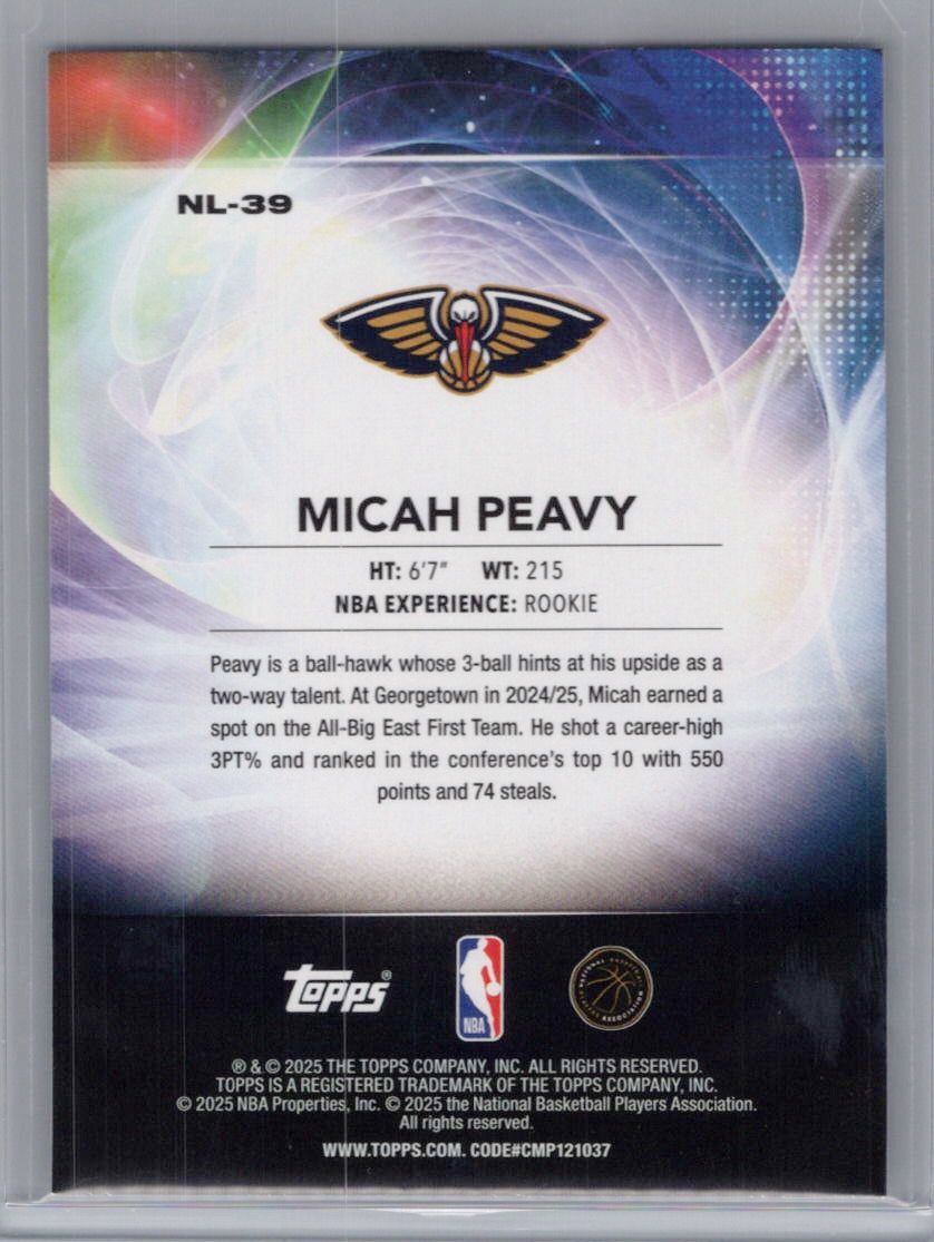 2025-26 Topps #NL-39 Micah Peavy No Limit New Orleans Pelicans