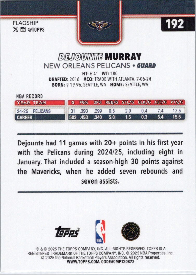 2025-26 Topps #192 Dejounte Murray New Orleans Pelicans