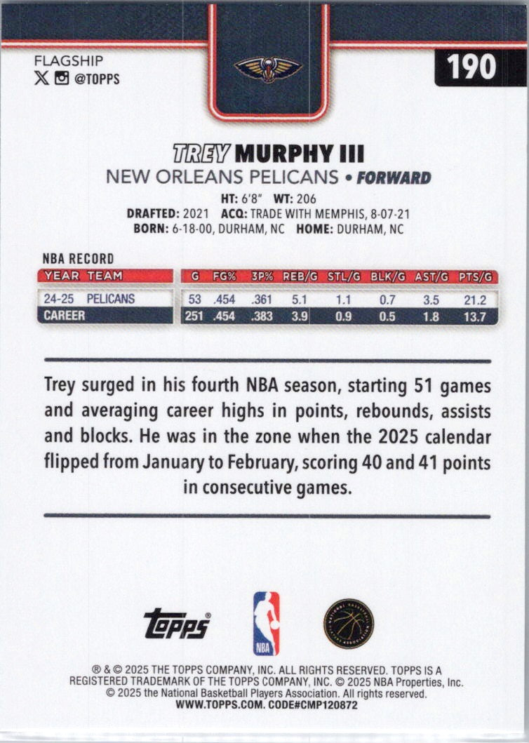 2025-26 Topps #190 Trey Murphy III New Orleans Pelicans