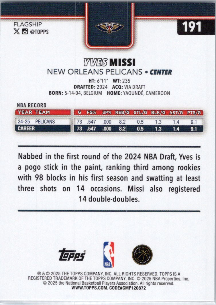 2025-26 Topps #191 Yves Missi New Orleans Pelicans