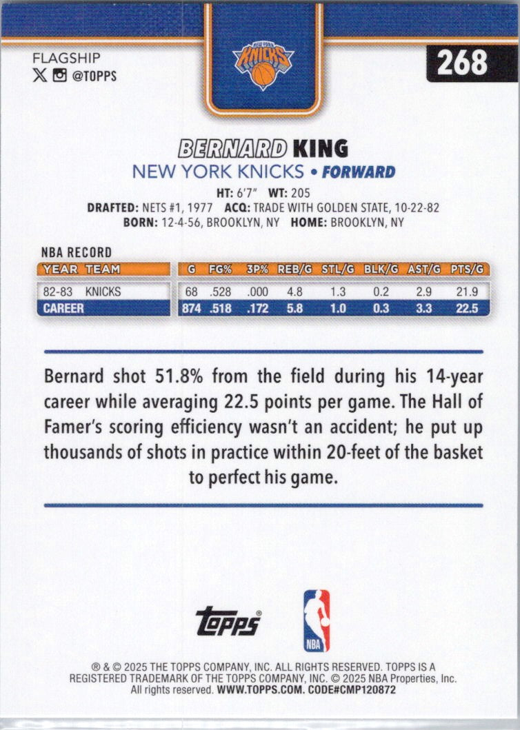 2025-26 Topps #268 Bernard King New York Knicks