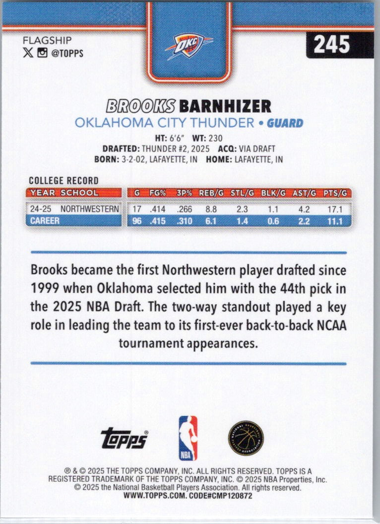 2025-26 Topps #245 Brooks Barnhizer Oklahoma City Thunder