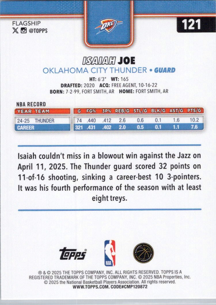 2025-26 Topps #121 Isaiah Joe Oklahoma City Thunder