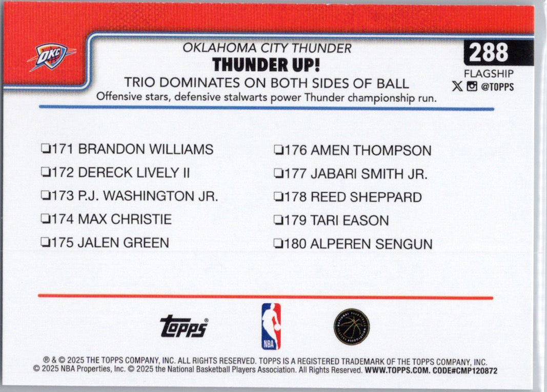 2025-26 Topps #288 Thunder Up!: Trio Dominates On Both Sides Of Ball Oklahoma City Thunder