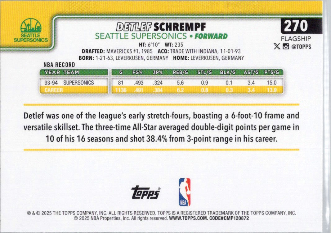 2025-26 Topps #270 Detlef Schrempf Seattle Supersonics