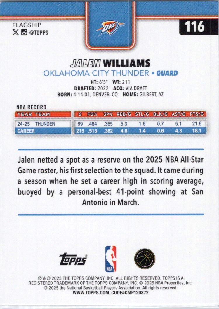 2025-26 Topps #116 Jalen Williams Oklahoma City Thunder