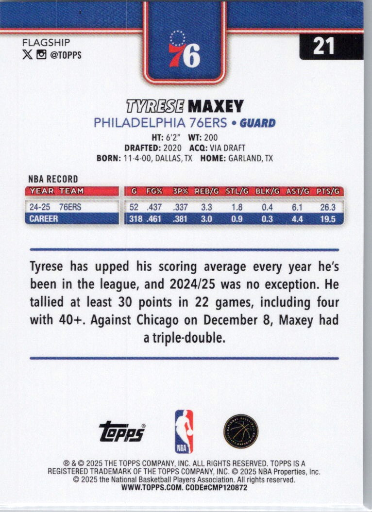 2025-26 Topps #21 Tyrese Maxey Philadelphia 76ers