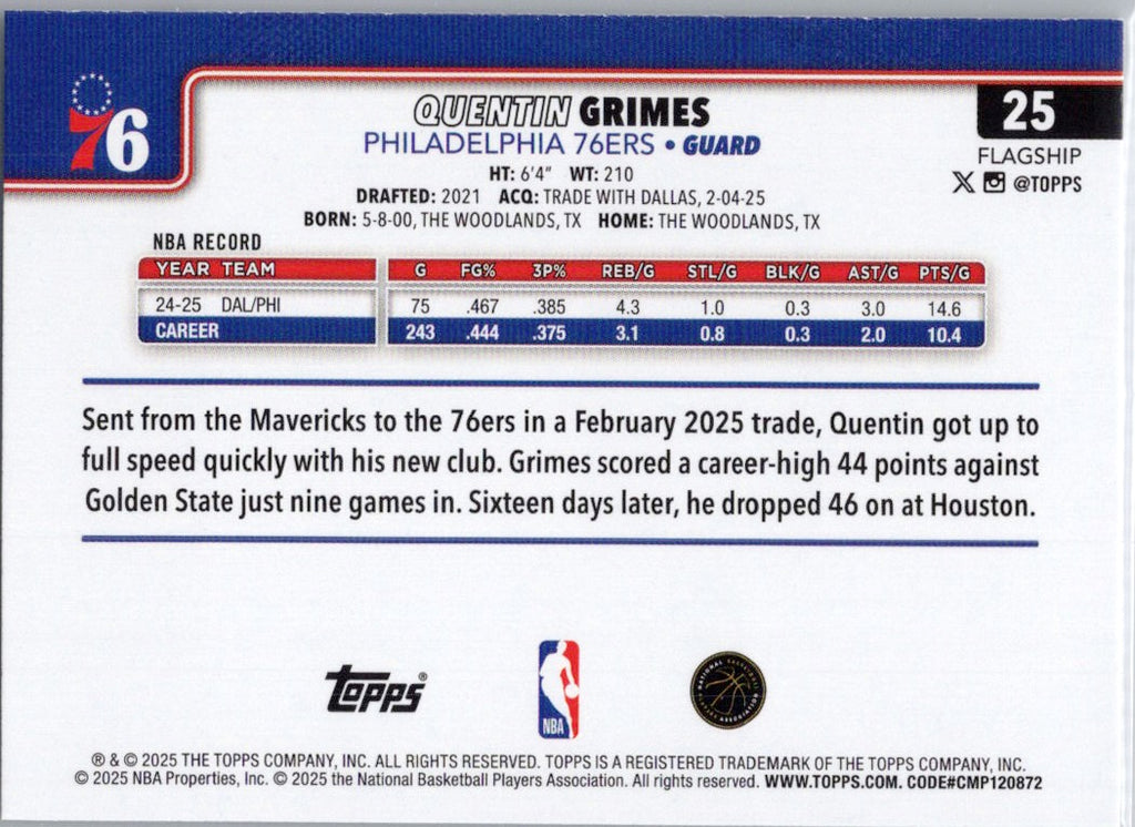 2025-26 Topps #25 Quentin Grimes Philadelphia 76ers
