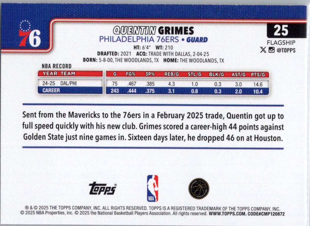 2025-26 Topps #25 Quentin Grimes Philadelphia 76ers