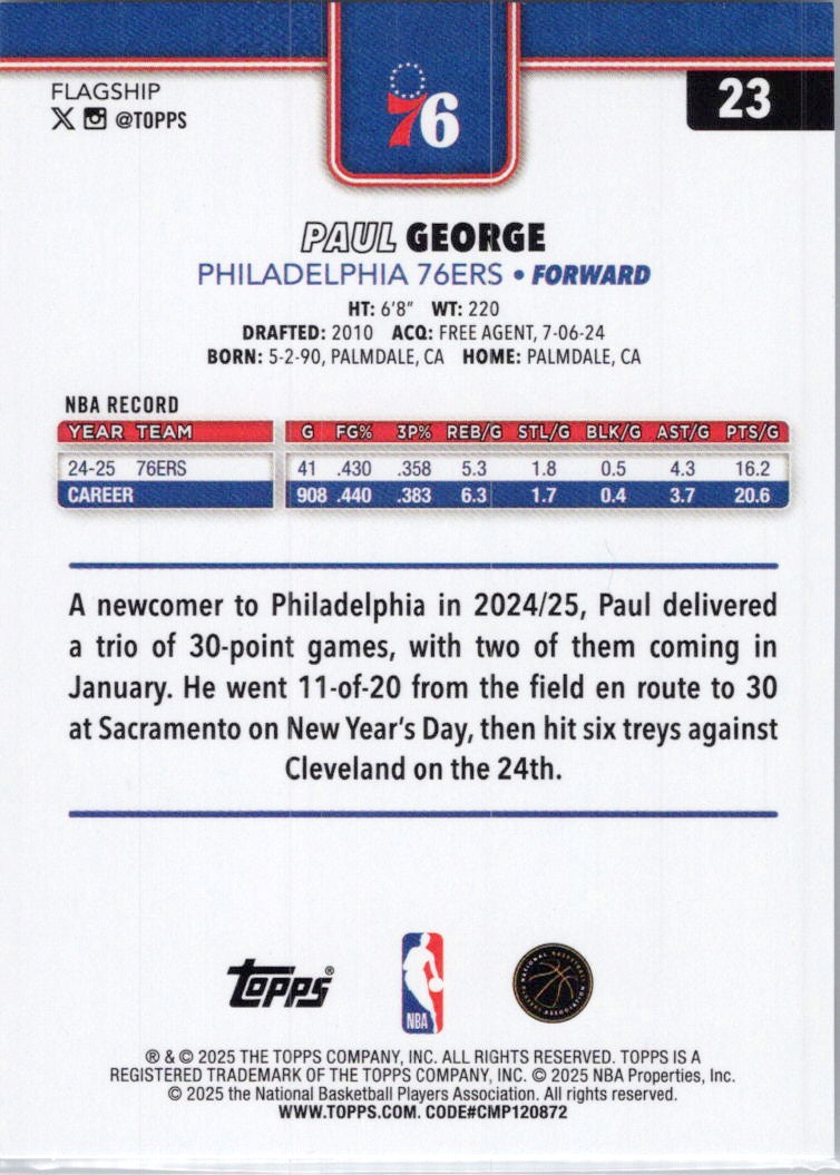 2025-26 Topps #23 Paul George Philadelphia 76ers