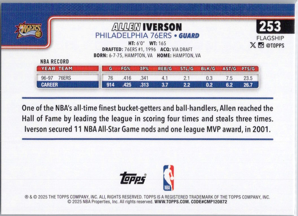 2025-26 Topps #253 Allen Iverson Philadelphia 76ers