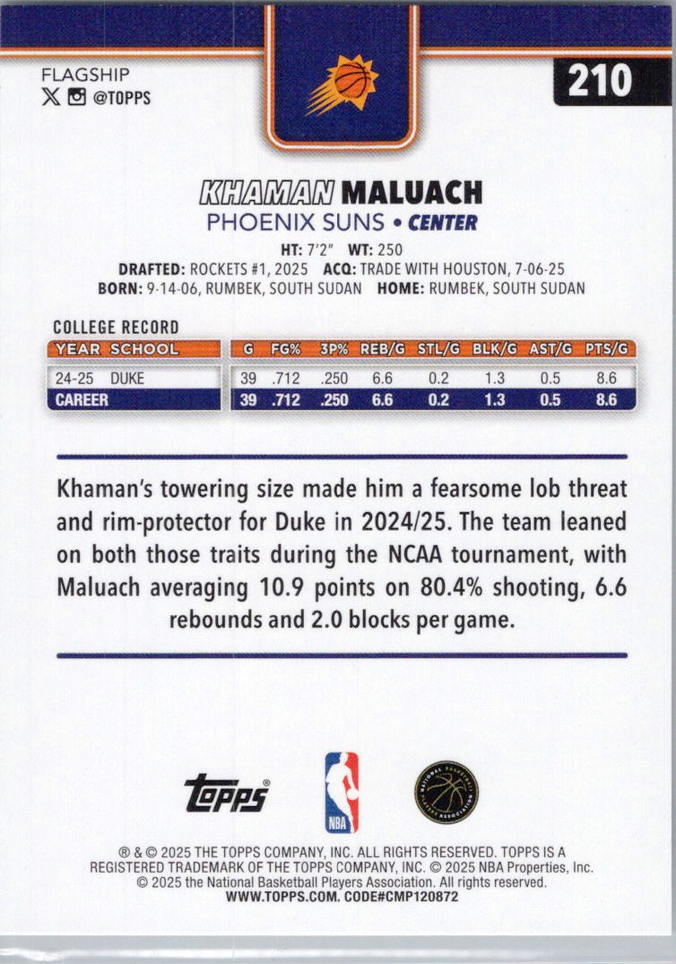 2025-26 Topps #210 Khaman Maluach Phoenix Suns