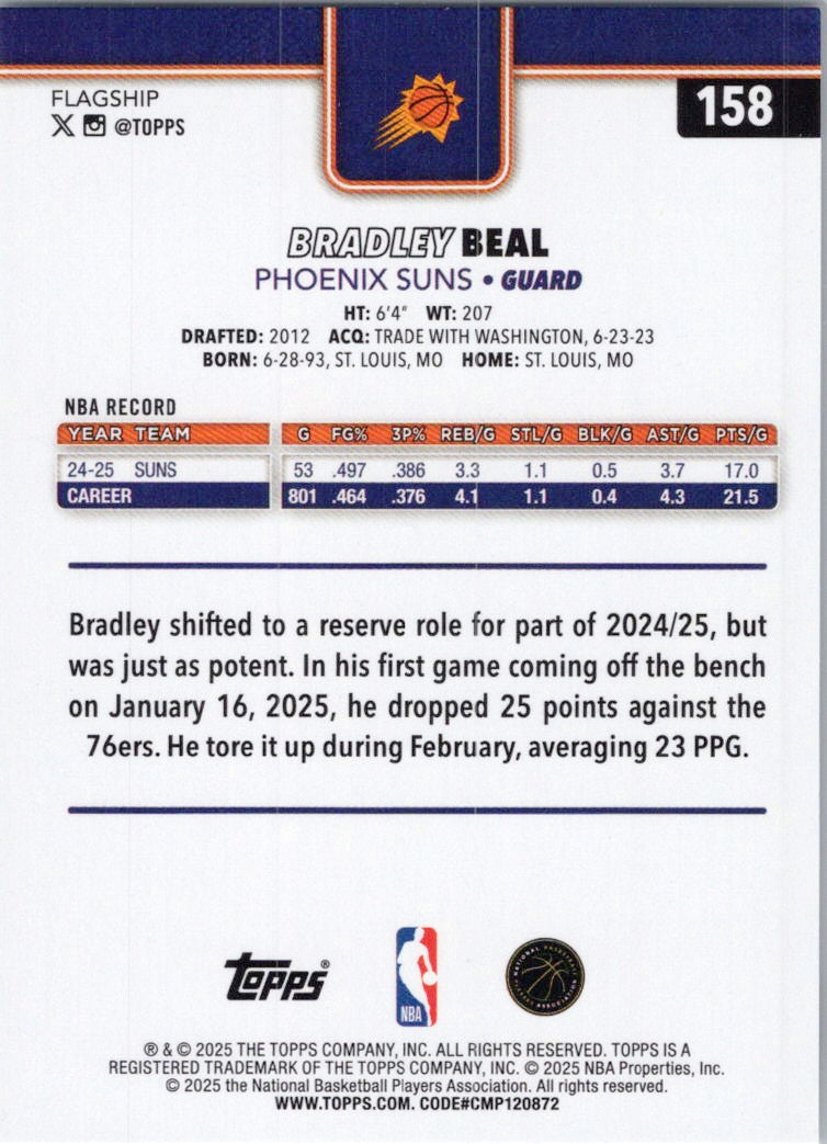 2025-26 Topps #158 Bradley Beal Phoenix Suns