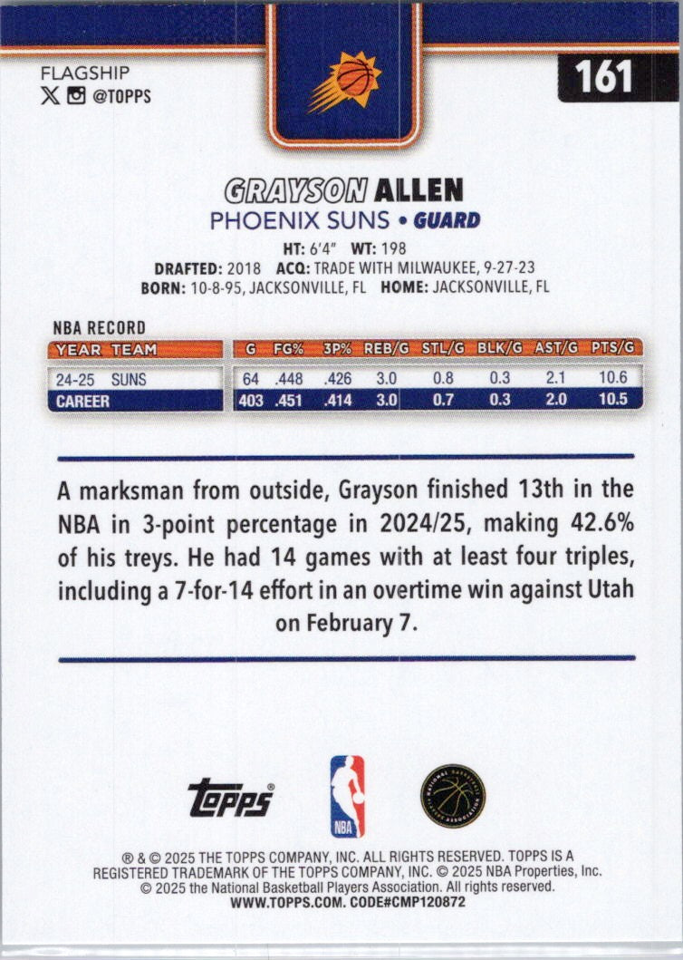 2025-26 Topps #161 Grayson Allen Phoenix Suns