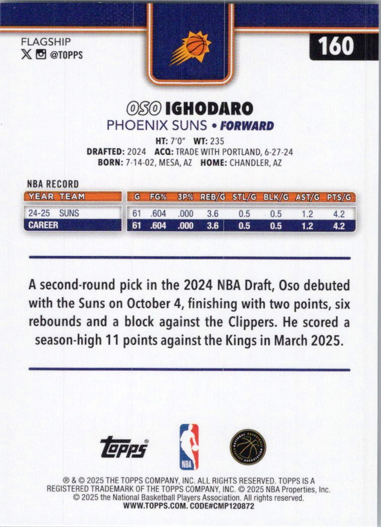 2025-26 Topps #160 Oso Ighodaro Phoenix Suns
