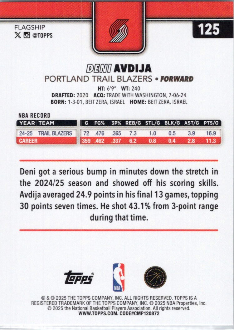 2025-26 Topps #125 Deni Avdija Portland Trail Blazers