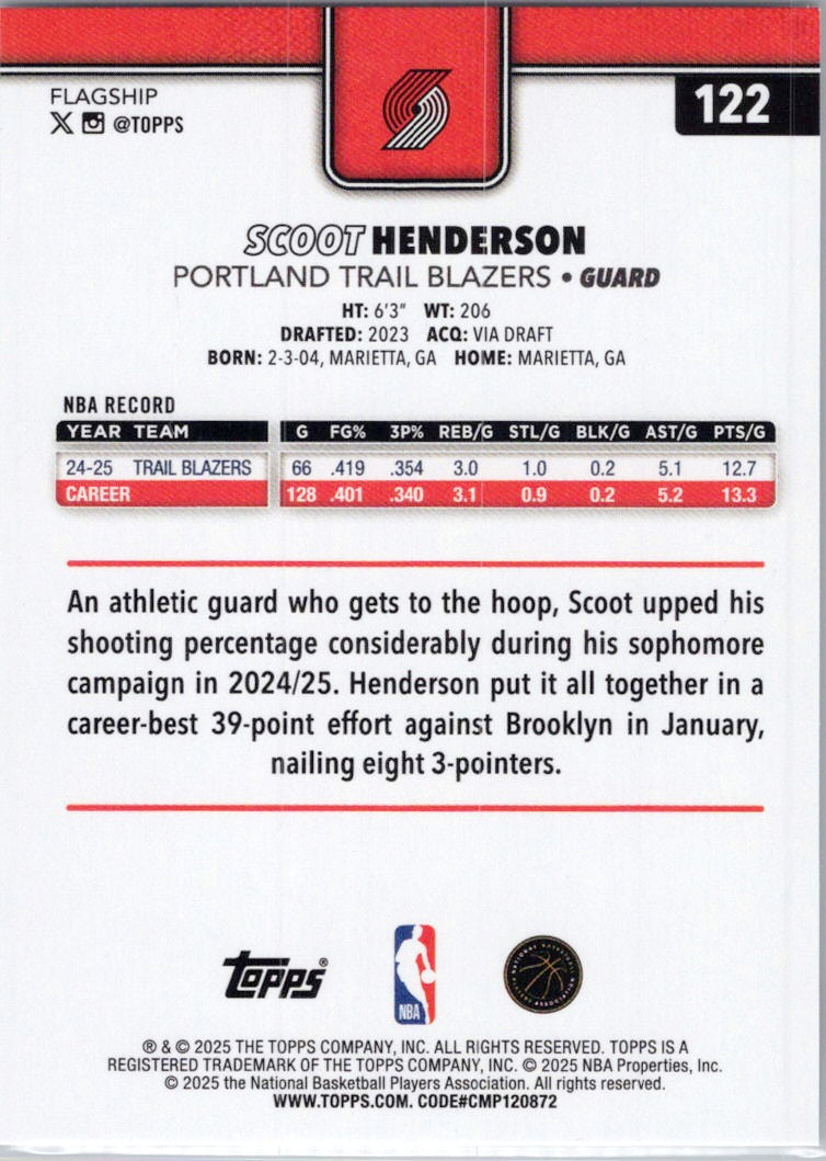 2025-26 Topps #122 Scoot Henderson Portland Trail Blazers