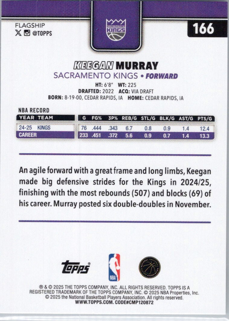 2025-26 Topps #166 Keegan Murray Sacramento Kings