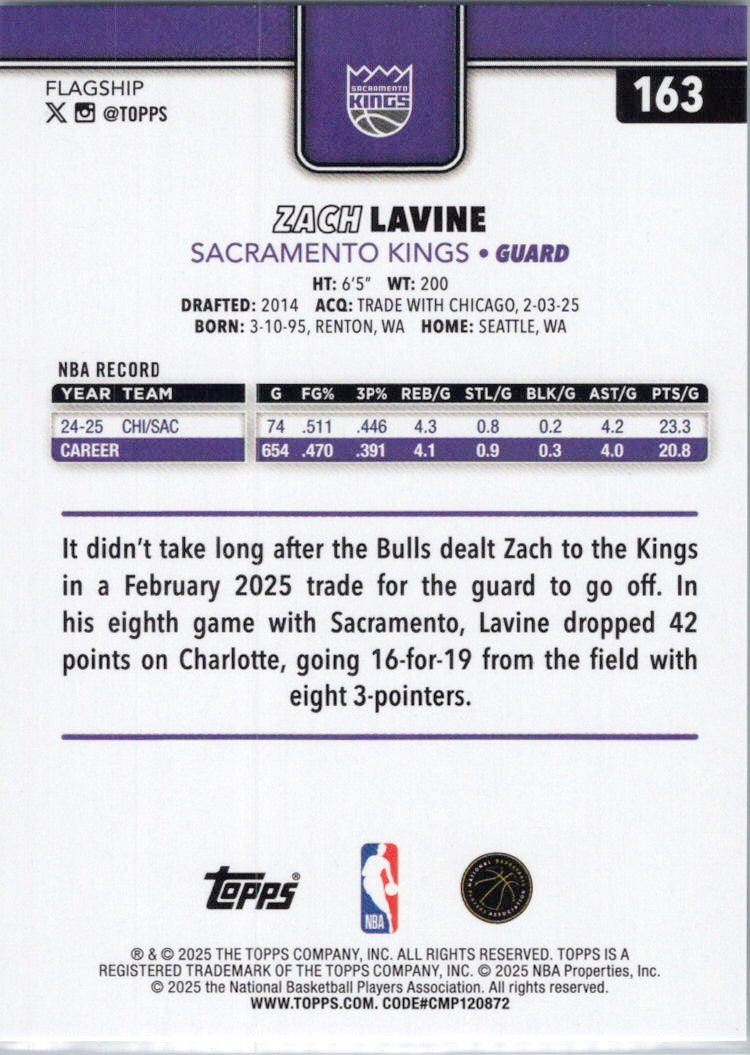 2025-26 Topps #163 Zach LaVine Sacramento Kings