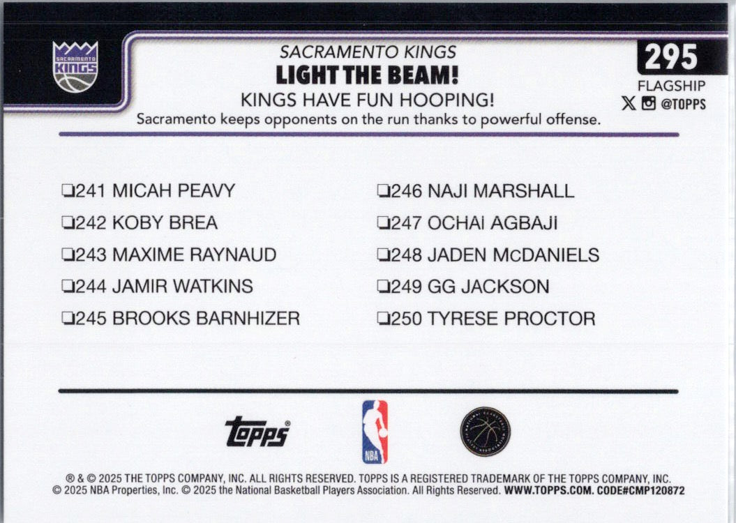 2025-26 Topps #295 Light The Beam!: Kings Have Fun Hooping! Sacramento Kings