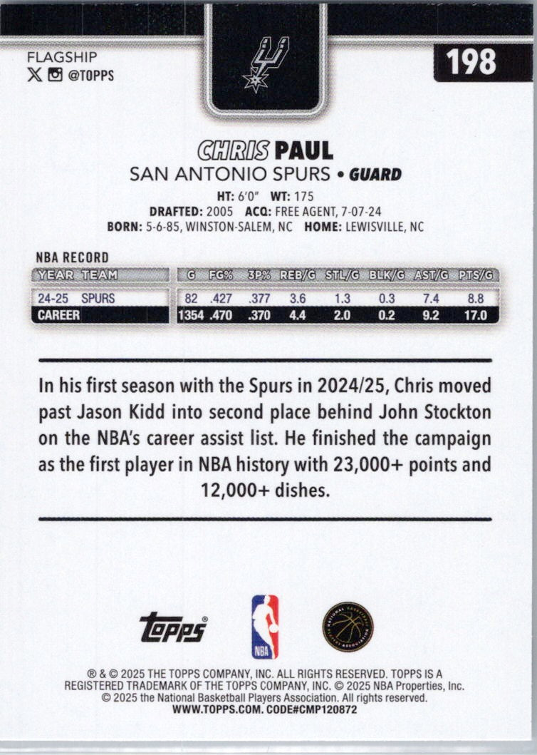 2025-26 Topps #198 Chris Paul San Antonio Spurs