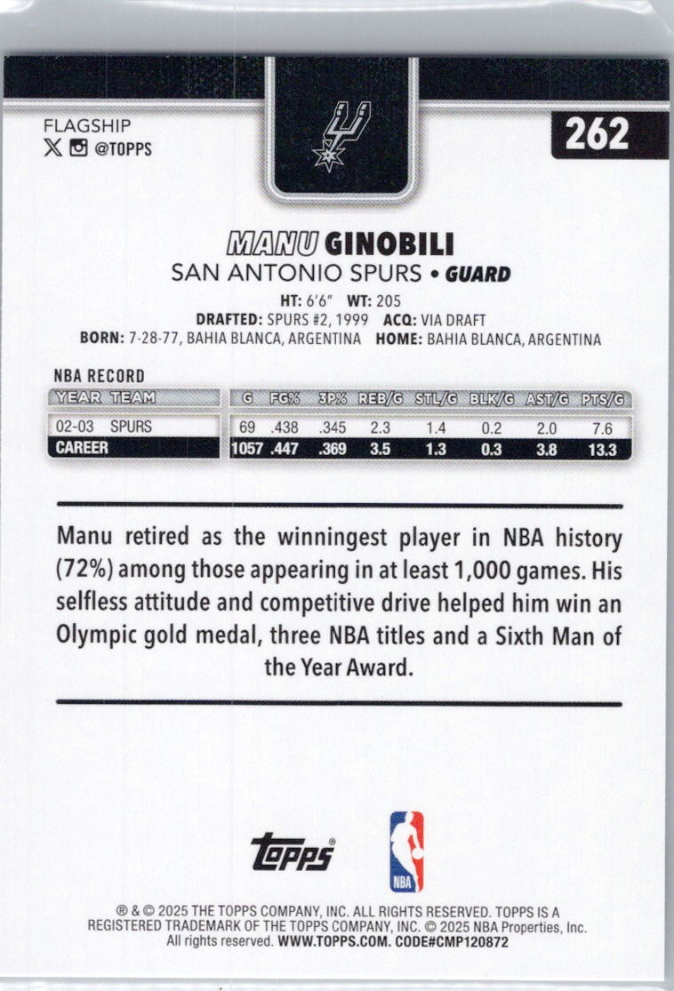 2025-26 Topps #262 Manu Ginobili San Antonio Spurs