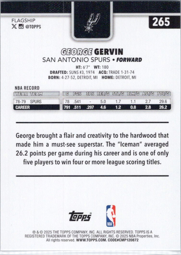 2025-26 Topps #265 George Gervin San Antonio Spurs