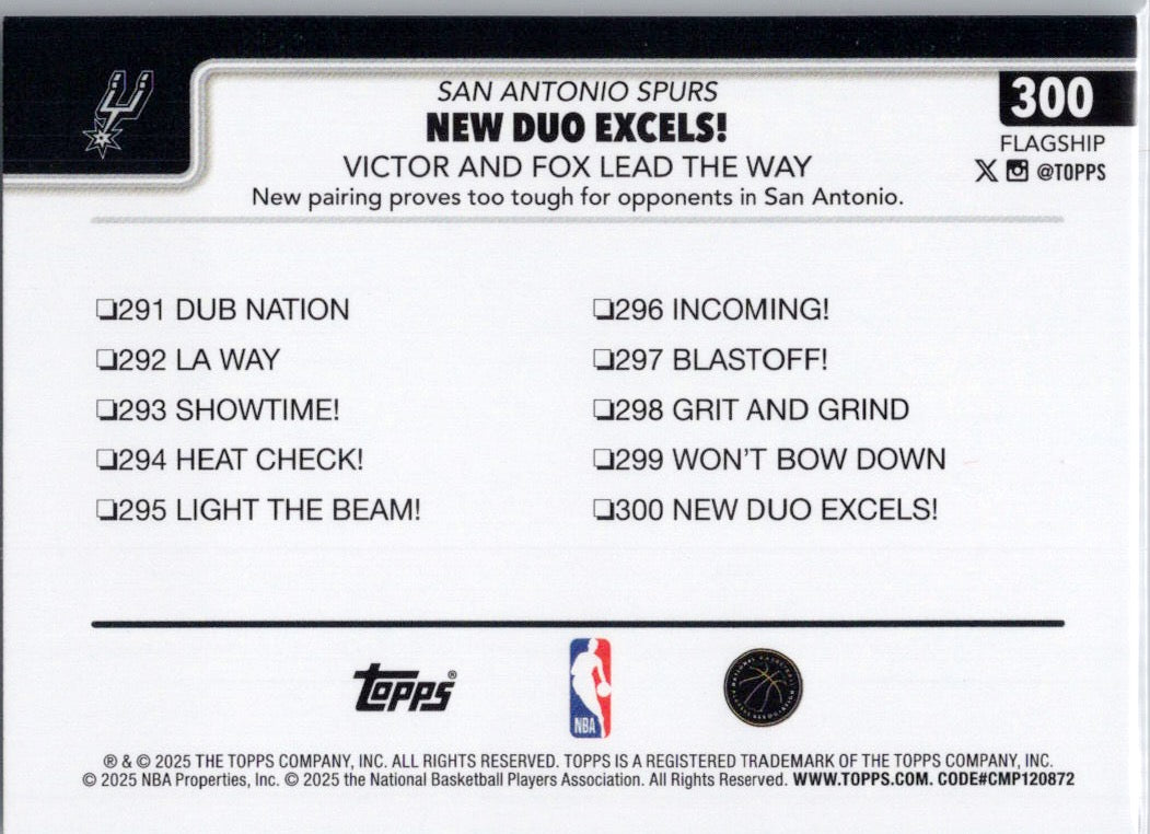 2025-26 Topps #300 New Duo Excels!: Victor and Fox Lead The Way San Antonio Spurs