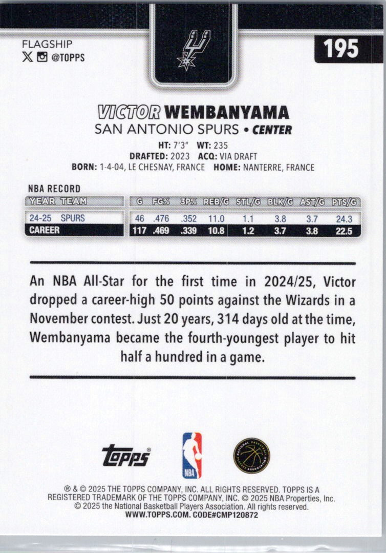 2025-26 Topps #195 Victor Wembanyama San Antonio Spurs