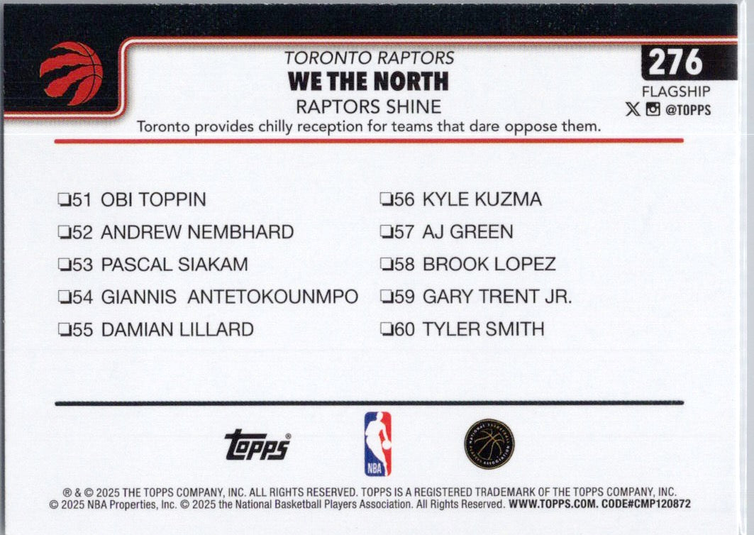 2025-26 Topps #276 We The North: Raptors Shine Toronto Raptors