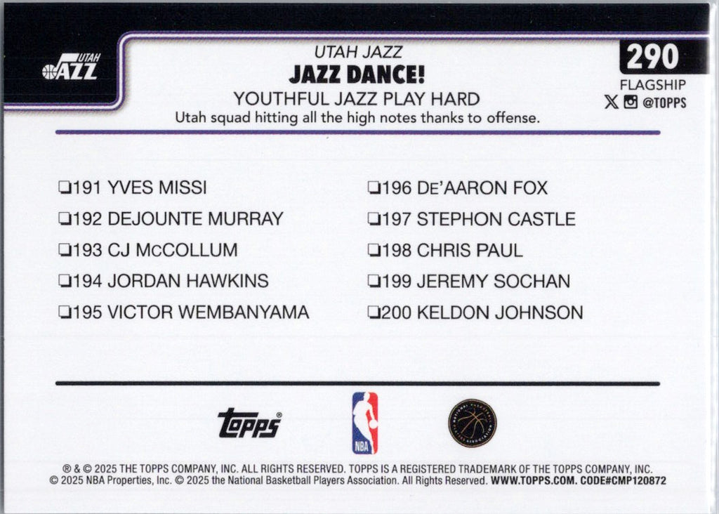 2025-26 Topps #290 Jazz Dance!: Youthful Jazz Play Hard Utah Jazz
